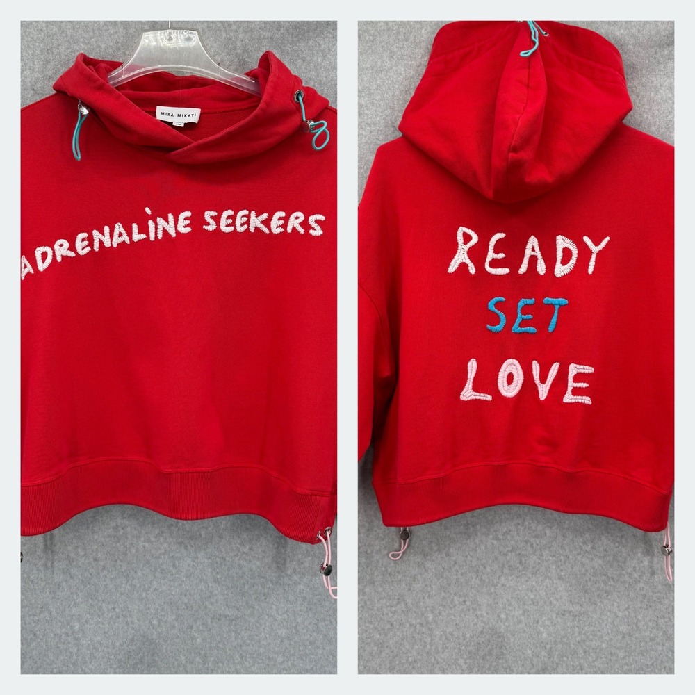 Mira Mikati Adrenaline Seekers Embroidered Cropped Hoodie Sweatshirt US Size 8